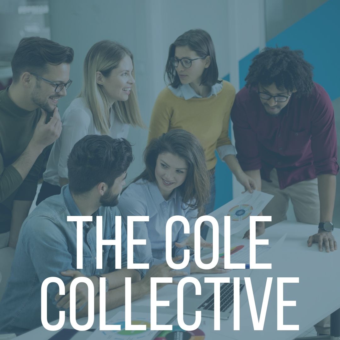 Cole Collective - square A group of people gathered around a table at work, enjoying each other's company